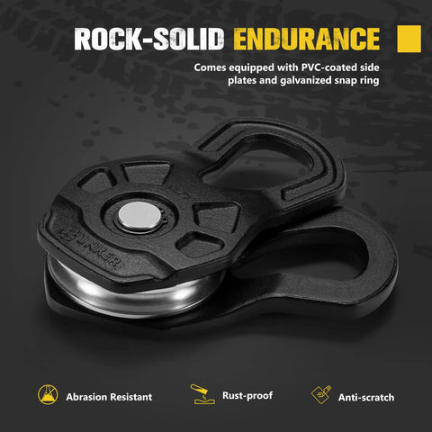 Beefy 10 Ton Winch Snatch Block For Offroad Recovery And Towing, 22,000 Lb Capacity Pulley For Synthetic Rope Or Steel Cable, Heavy Duty Winch Accessory Built To Withstand Rough Trails On Trucks Tractors ATVs And UTVs, black forged steel pulley