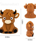 20 Pack Highland Cow Silicone Beads Set For DIY Jewelry And Crafts, showing a cute cow-shaped bead in three views with measurements.