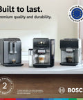Fully Automatic Espresso Machine With Ceramic Burr Grinder Offering Straight Up Perfect Bean To Cup Coffee Through No Sweat One Touch Brewing And Creamy Milk Frother in a stylish kitchen setup.