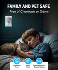 Sleeping boy with cat, illustrating Ultrasonic Pest Repeller Pack Of 3 For Safe Chemical Free Pest Control At Home Kitchen Office.