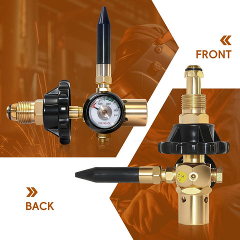 Front and back view of All In One Helium Balloon Filler With Air Flow Regulator And 0 To 3000 PSI Gauge For CGA580 Tank Valve