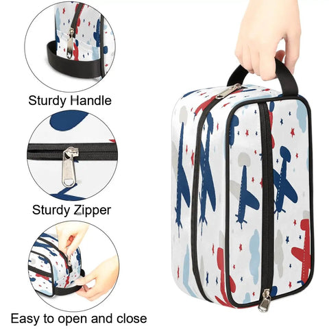 Adorable Airplane Travel Makeup Bag For Women And Men, Roomy Dopp Kit Toiletry Pouch, Lightweight Durable Cosmetic Wash Bag With Handle, Flight Ready 