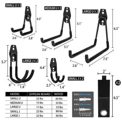 Beefy Steel Garage Storage Hooks Pack Of 16 With Anti Slip Coating And Reinforced Plates For Durable Wall Mounting Hangers