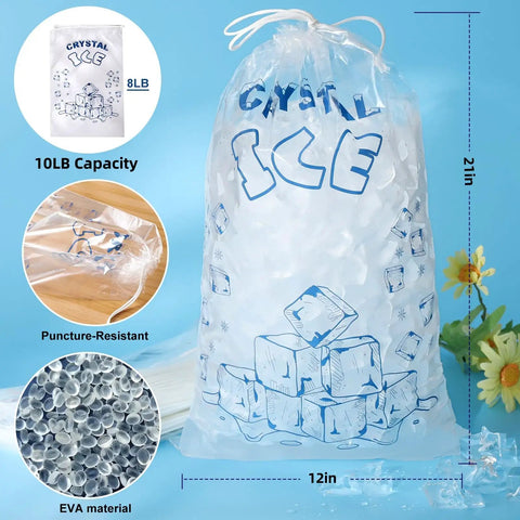 Heavy Duty Ice Bags 10 Lb With Drawstring 50 Count Reusable Ice Bags For Ice Machines Portable Freezer Storage Keeps Ice From Melting Longer