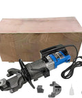 Heavy Duty Hydraulic Rebar Bender With Powerful 2000w Motor For Easy Bending And Straightening Up To 1.25 Inch Steel Rods In Just Seconds showing the bender and accessories.