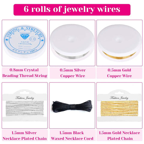 6 rolls of jewelry wires in All In One 1857 Pcs Jewelry Making Kit For Adults With Pliers Wires Chains Earring Hooks