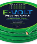 Heavy Duty 2/0 Awg Welding Cable And Car Battery Lead With Tough Epdm Sheath Built Stateside For Rough Job Sites Rock Solid Copper Core Goes Far On This Ten Foot Spool, showing a green rolled cable.