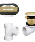 Knockout Polished Brass Tip Toe Bathtub Drain Stopper Kit features linear overflow faceplate and PVC fittings for easy install.