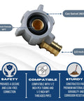 10 Pack 1/2 Inch PEX To 1/2 Inch Female NPT Swivel Elbow Fittings, No Sweat Crimp, Works With All PEX Tubing Brands, NSF ANSI 61 Certified For Potable Water And Hydronic Heating, Built To Last Universal Fit. 1/2 inch PEX to 1/2 inch female NPT swivel elbow fitting with brass PEX barb