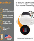 LED 4 Inch Round Retrofit Gimbal Recessed Downlight With E26 Medium Base 8W 65W Equivalent 30 Degree Tilt Dimmable ETL Listed Color Selectable 2700K To 5000K 6 Pack