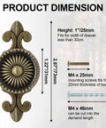 Dimensions of 8 Piece Vintage Cabinet Knobs Set In Solid Antique Brass With Backplates Mushroom Pull Handles detailed