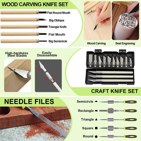 Ultimate 176 Piece Pro Grade 3D Printing Tool Kit with needle files and carving knife set for precise model detailing.