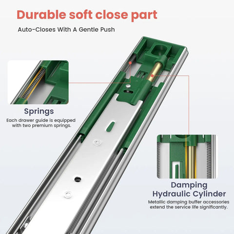 Six Pair 24 Inch Heavy Duty Side Mount Drawer Slides With Whisper Quiet Soft Close Glide Smooth As Butter Cabinet Swings hydraulic cylinder and springs