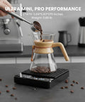 Barista-Grade Coffee Scale With Timer 3Kg Capacity, 0.1g Precision Digital Espresso Scale in use with pour-over coffee setup