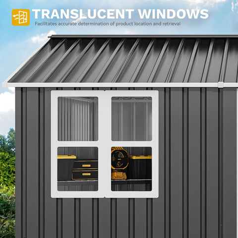 10 Ft By 8 Ft Metal Outdoor Storage Shed With Windows And Lockable Doors Sloped Roof Waterproof Rain Or Shine Ready No Fuss