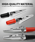 50 Pack Small Alligator Clip Test Clamps With Plastic Grips Red And Black 25 Each Kit for wires and joints displayed on a grey background