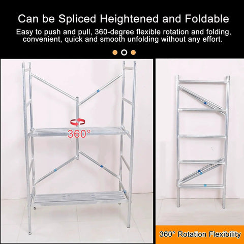 Portable Foldable Steel Scaffold Tower Featuring Wide Non Slip Platform Delivering 880 Lb Holding Power Built Tough With Zero Sweat Setup For Reliable Weekend Warrior Projects showing 360-degree rotating design.