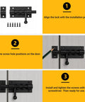 Instructional steps for Built Like A Tank 4 Inch Slide Door Lock Latch SUS304 stainless steel installation process.