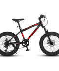 Black-red Fat Tire Kids Mountain Bike With 20X4 Inch Fat Tires Dual Disc Brakes Front Suspension 7 Speed All Terrain