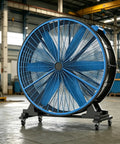 High Velocity Industrial Drum Fan With Kickin Airflow Portable Heavy Duty Floor Ventilator For Warehouses And Garages in blue color showing robust design.