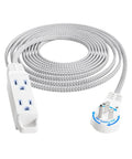 15-Foot 360 Degree Rotating Extension Cord With 3 Outlets, Flat Braided White Wall Plug, 16 AWG Thin Cable
