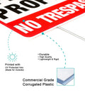 Close-up of "Private Property No Trespassing Signs 2 Pack With Metal H Stakes 12x9 Inch Corrugated Plastic Double Sided Yard Sign" showing material.