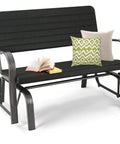 Outdoor Glider Bench With Steel Frame 2 Seat Porch Loveseat Swing For Patio Garden And Backyard Rocking Chair In Dark Green with pillows