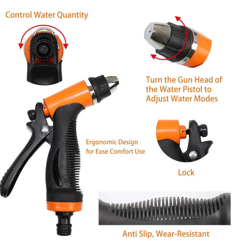 Ergonomic spray nozzle for 12V Portable High Pressure Water Pump Kit For Cars And RVs, featuring adjustable water modes and anti-slip grip.