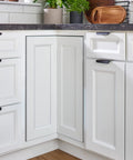 Corner kitchen cabinet where Pie Cut Dual Tier Lazy Susan Organizer For Corner Base Kitchen Cabinets is installed