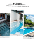 Parliky pool float hanger hook 1-set for pool accessories; collage showing home pool, indoor, and outdoor pool scenes