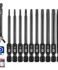 Security Torx Bit Set With CNC Machined S2 Steel Star Bits displayed with storage box and tamper resistant screws