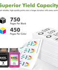 64XL Black And Tri Color Ink Cartridges Replacement For Envy Photo Printers 7855 7858 7155 7800 6255 7200 Tango Series Two Pack