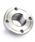 Two Inch Steel Faceplate for Wood Lathe With 1 8 TPI Thread, four mounting holes, durable construction viewed from top angle
