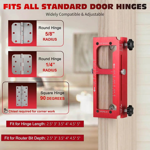 Pro Grade Durable Aluminum Door Hinge Jig Kit For Adjustable Mortise Template Fits 2.5 To 5 Inch Hinges mounted on door edge