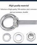 M12 304 Stainless Steel Eye Bolt With Nuts And Washer Anchoring Kit For Indoor Outdoor Use, Screw Eyebolts For Lifting And Securing, Built Tough, Rustproof 100mm Length, with nut and washer