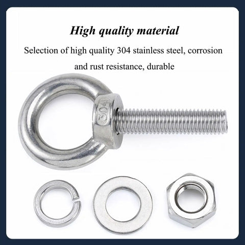 M12 304 Stainless Steel Eye Bolt With Nuts And Washer Anchoring Kit For Indoor Outdoor Use, Screw Eyebolts For Lifting And Securing, Built Tough, Rustproof 100mm Length, with nut and washer