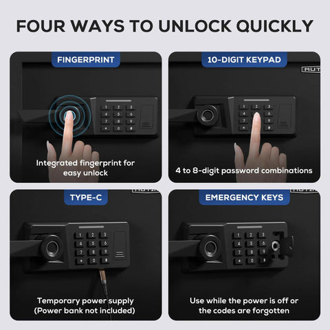Biometric Safe Box With Fireproof Bag, Quick-Access Fingerprint Sensor, Digital Keyboard, Type-C Port, Dual Alarm System shown