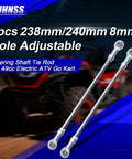Adjustable Steering Tie Rods Set Of 2 238mm 240mm Lengths With 8mm Hole For 49cc Go Karts And Electric ATVs Built Beefy From Rust Resistant Metal For Easy Fit And Long Lasting Performance.