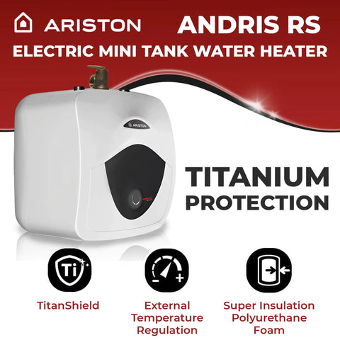 Ariston Andris RS 2.5 Gallon 120 Volt Mini Tank Water Heater For Under Sink And RV Use with Titanium Protection