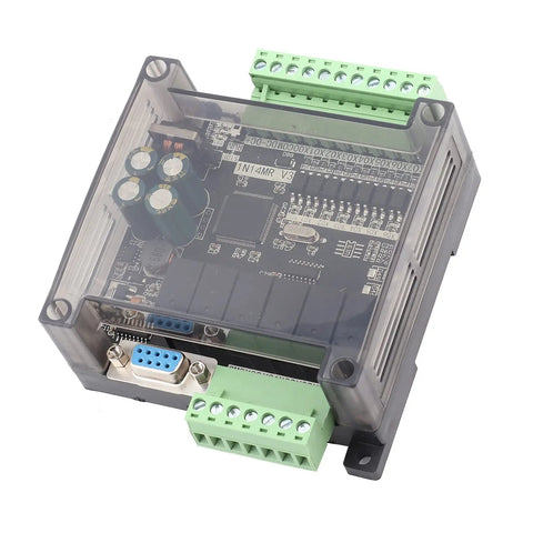 Beefed Up 24V DC PLC Controller for interface switching, transparent casing, showcasing internal circuits, FX1N14MR compatible