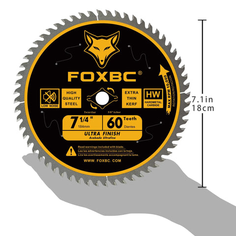 Premium 7 1 4 Inch Circular Saw Blade With Sixty Teeth ATB Design visible, showcasing specifications and high-quality material for wood cutting.