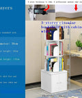 3-storey circular bookshelf with cabinet, 39cm diameter, 135cm height, modern white design for book storage