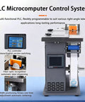 Heavy Duty Right Angle Labeler With Slick PLC Touch Screen And Hassle Free Width Adjustments For Snappy Cosmetic Food And Electronics Box Work That Runs Smooth On Two Point Five To Three Centimeter Rolls Daily with PLC control panel.