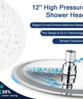 All Metal 12-Inch Rainfall Shower Head With 16-Inch Adjustable Brass Extension Arm Handheld Combo High-Pressure Shower Kit