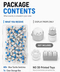 60 Piece Blue Keyboard Switches Clicky Tactile Clickers For 3D Printing Projects And Fidget Toys With Crisp Bangin Sound And Strong Feedback To Upgrade Your Setup, 60 blue tactile switches and clear storage box