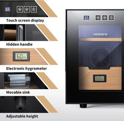 Beefy 100 Count Cabinet With Heating And Cooling Temperature Control System featuring Spanish cedar wood shelves and hygrometer.