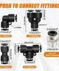 1/4 Inch Air Line Tubing Kit With PU Polyurethane Hose, Push To Connect Fittings, Tees, Elbows, Unions, and Splitters layout