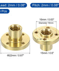 Top Shelf TR8x2 Lead Screw Brass Nuts, Bulletproof Trapezoidal Linear Guide Blocks With Silky Smooth Glide, Acme Thread Direct Swap For Weekend Tinkerers And DIY 3D Printers, No Fuss 6 Piece Hardware Bundle - close-up of brass nuts with dimensions.