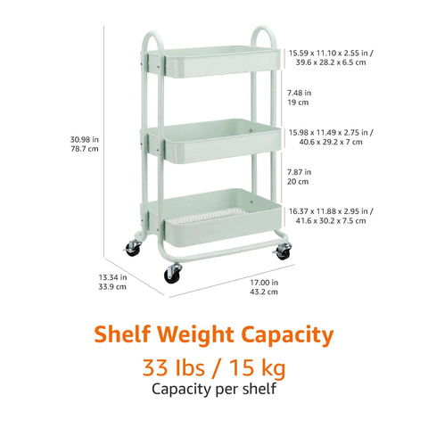 3 Tier Metal Rolling Utility Cart With Deep Mesh Trays And Pivoting Casters, Smooth Operator Kitchen Island Storage Organizer That Slays For Tools, Groceries, And Daily Grind Setup In Mint Green