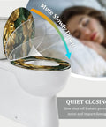 Elongated Resin Toilet Seat for Bathroom with tropical design, quiet closing feature, and raised lid for slow descent.